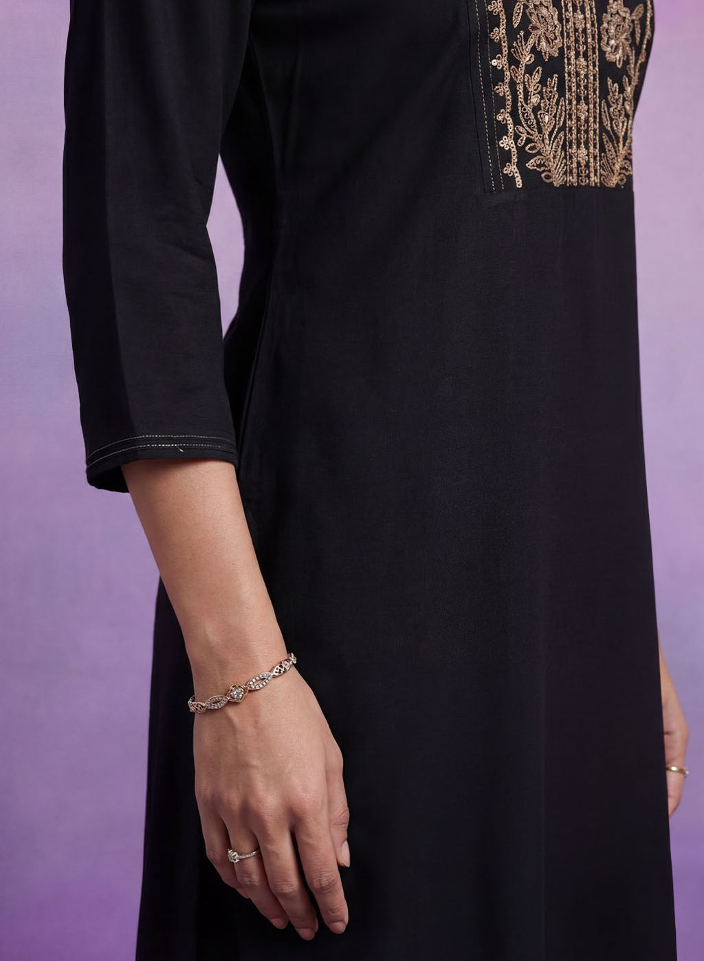 Black Cotton Blend Embroidered Co-ord Set
