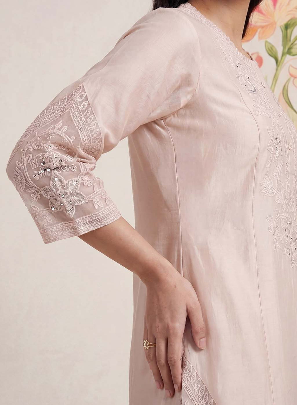 Suroor Light Beige Embroidered Chanderi Kurta Set