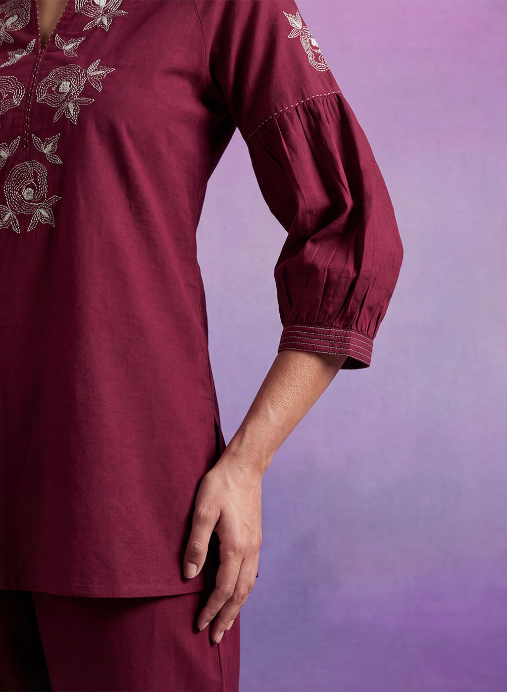 Maroon Embroidered Co-ord Set