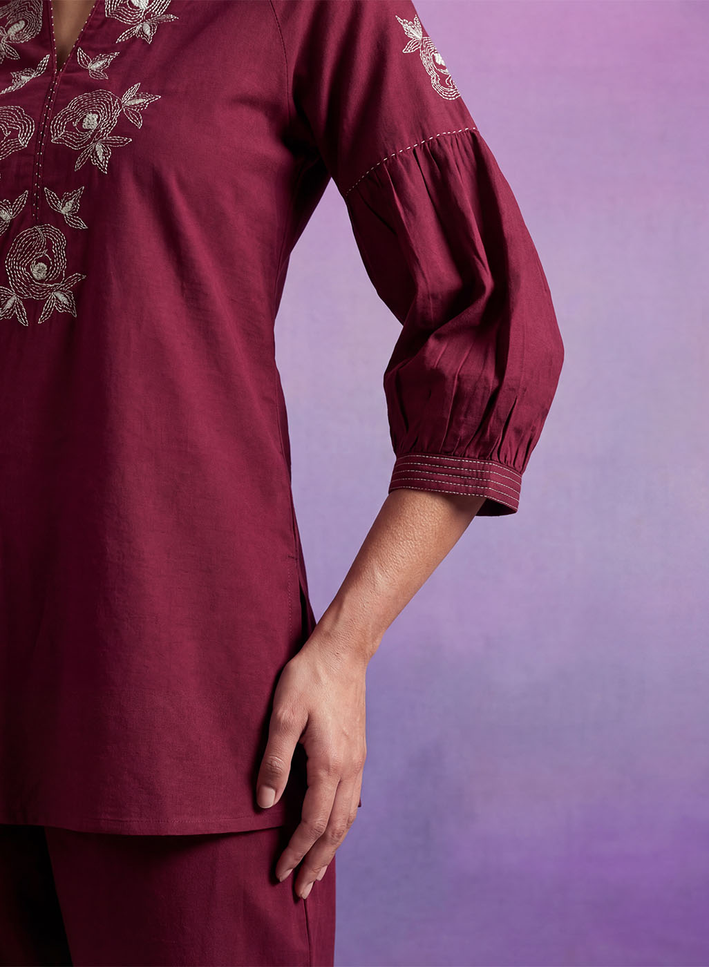 Maroon Embroidered Co-ord Set