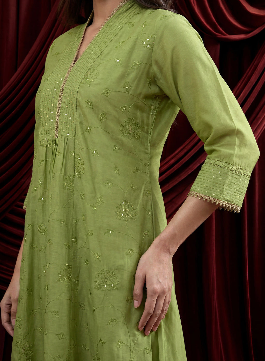 Spring Green Embroidered Chanderi Suit Set