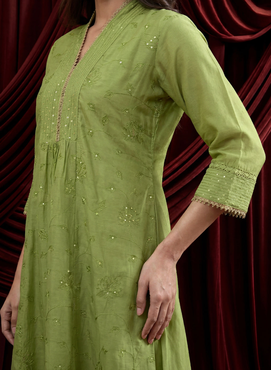 Spring Green Embroidered Chanderi Suit Set