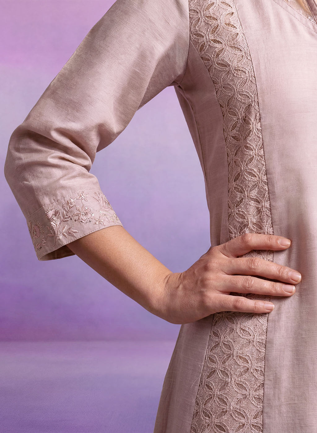 Cream Embroidered A-line Kurta Set