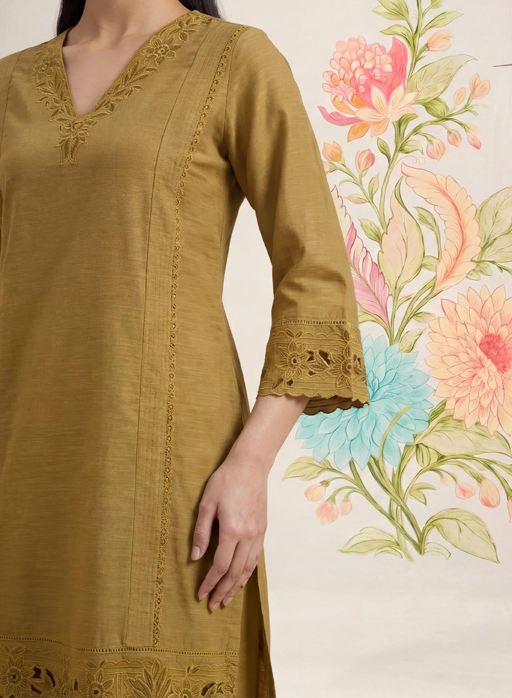 Shayeri Olive Embroidered A-line Kurta Set
