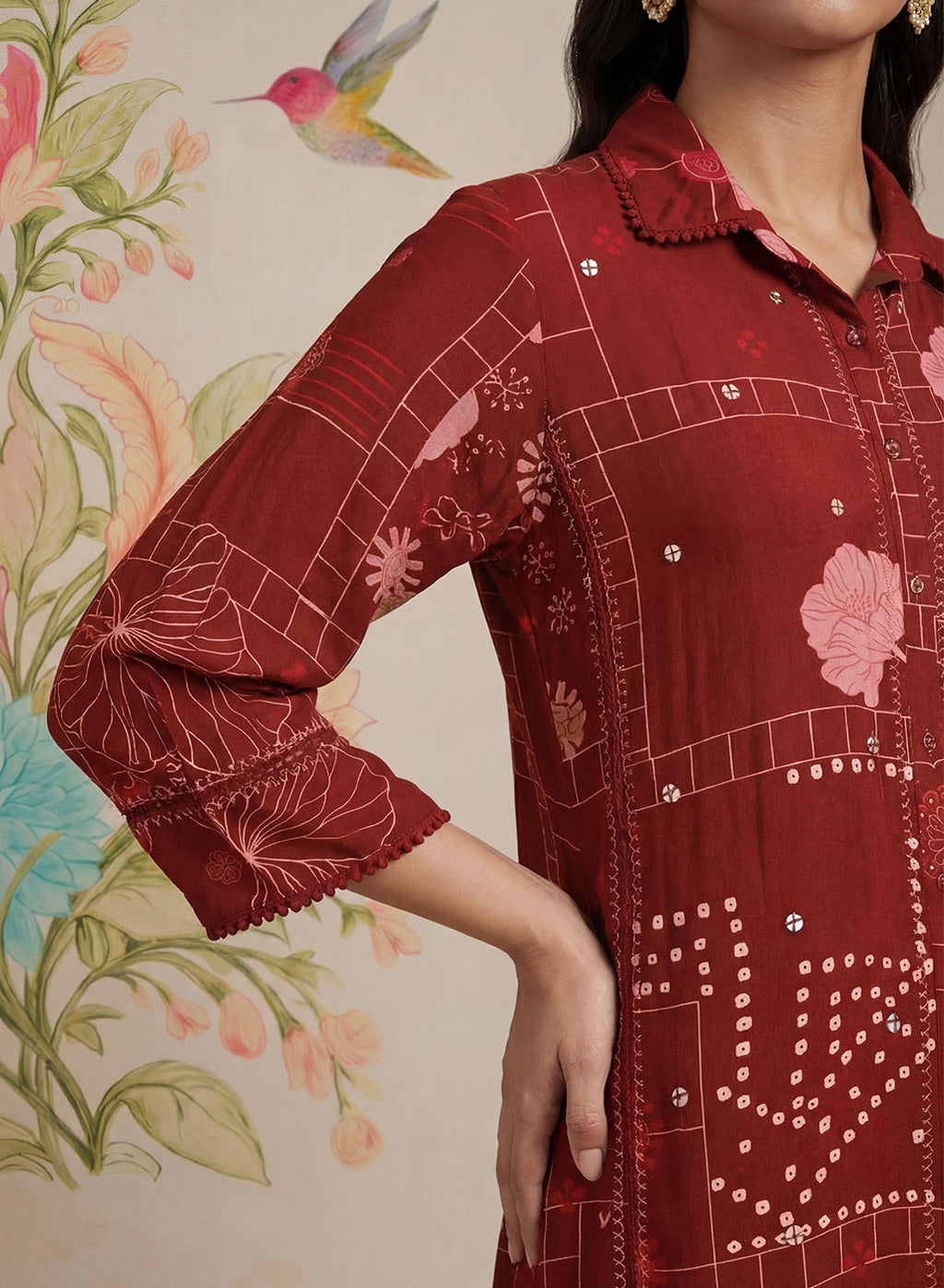 Bani Maroon Printed Straight Kurti