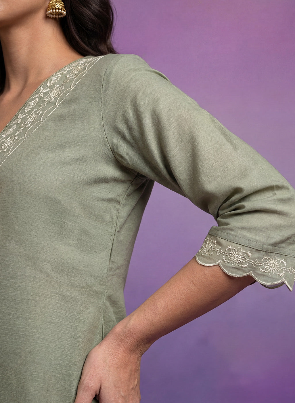 Mint green Embroidered Suit Set with Dupatta