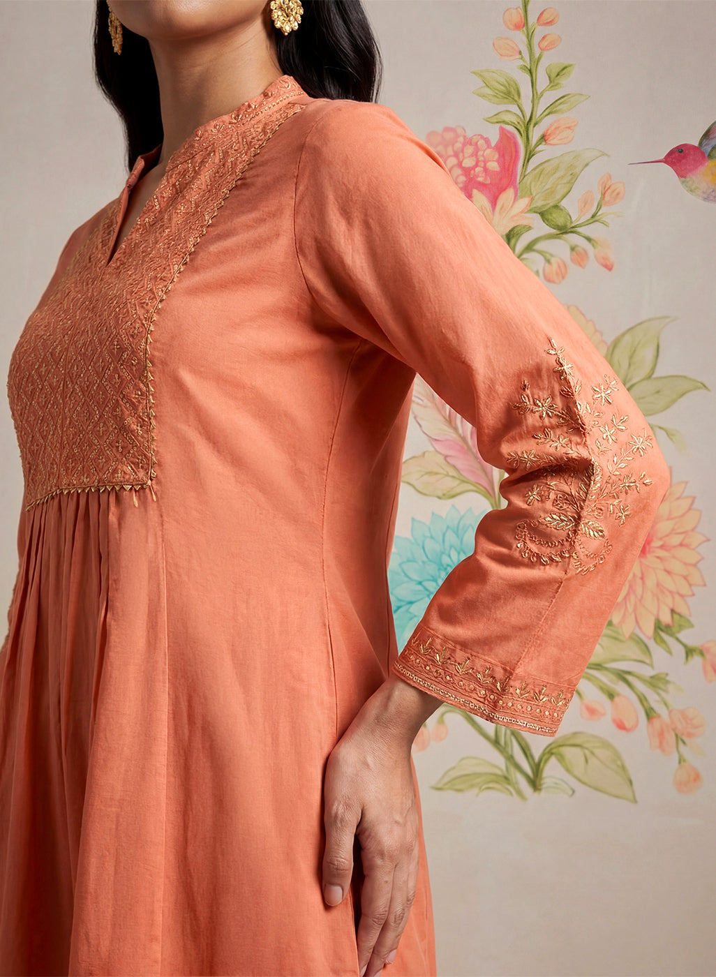 Malang Light Orange Embroidered A-line Kurta Set