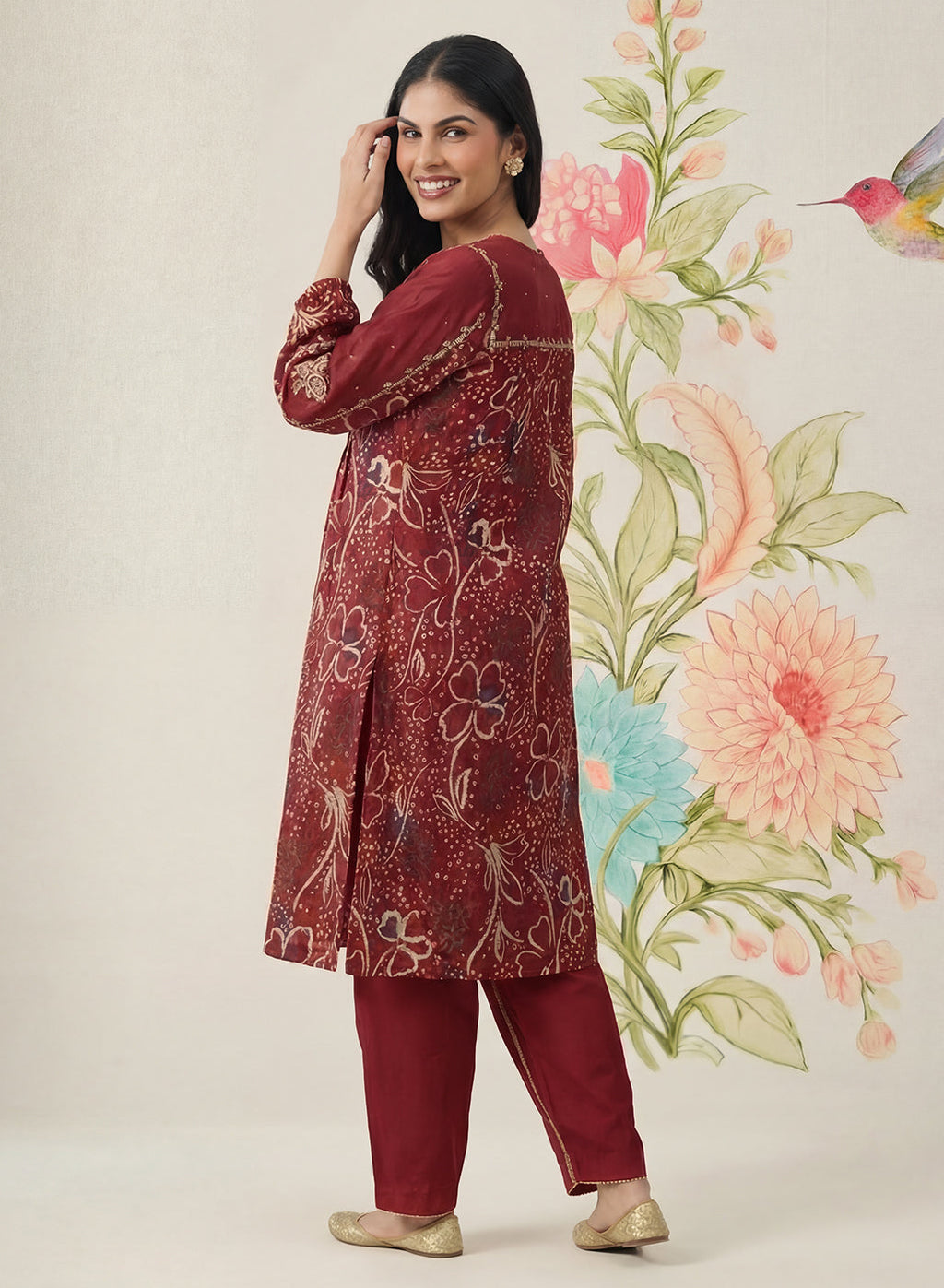 Jhumri Maroon Cotton Blend Printed Co-ord Set