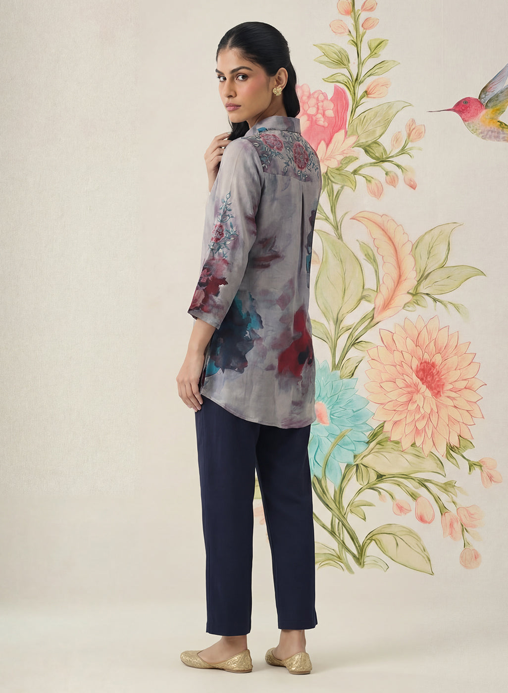Liz Grey Printed Satin Shirt