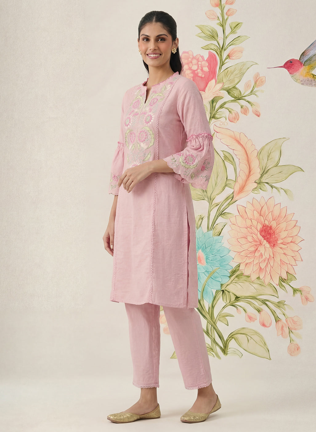 Agasti Baby Pink Embroidered Kurta Set