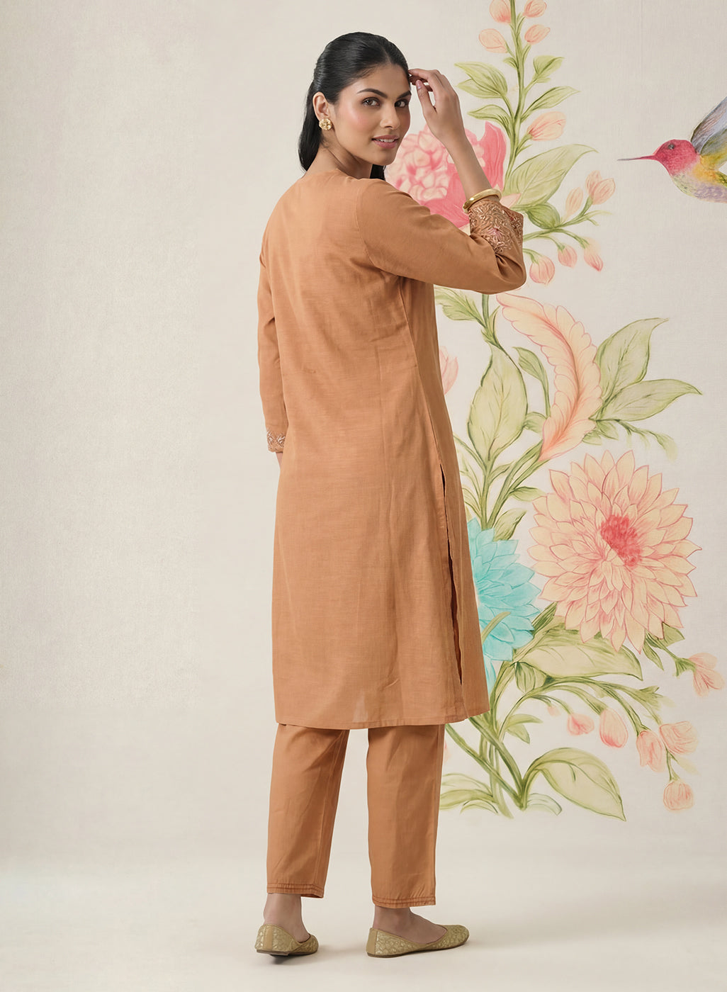 Afsana Mustard Cotton Bend Embroidered A-line Suit Set with Dupatta