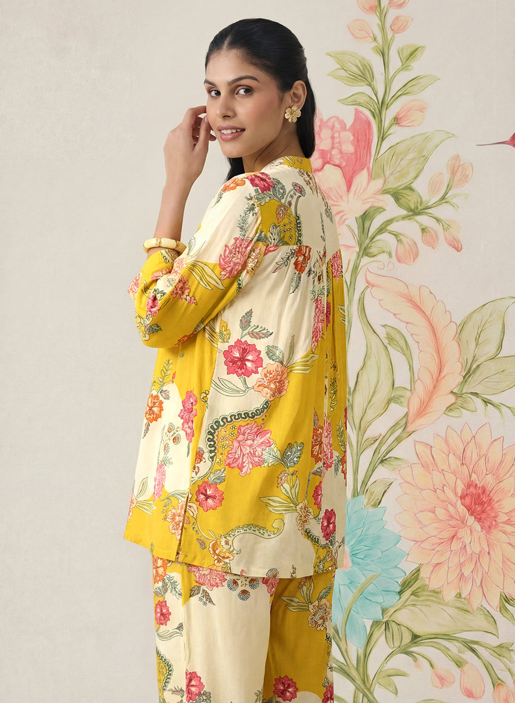 Yamika Yellow Cotton Blend Printed Co-ord Set