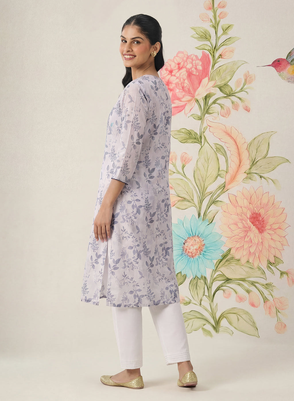 Kavya Grey Printed Chanderi Suit Set with Dupatta
