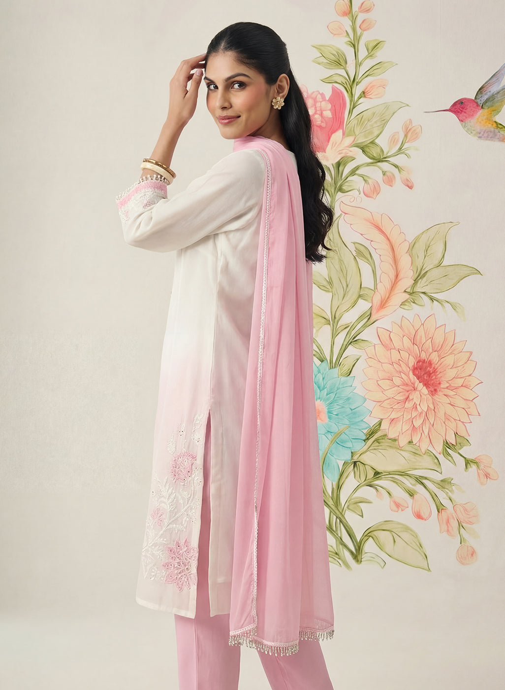 Mysaara Pink Embroidered Georgette Suit Set with Dupatta