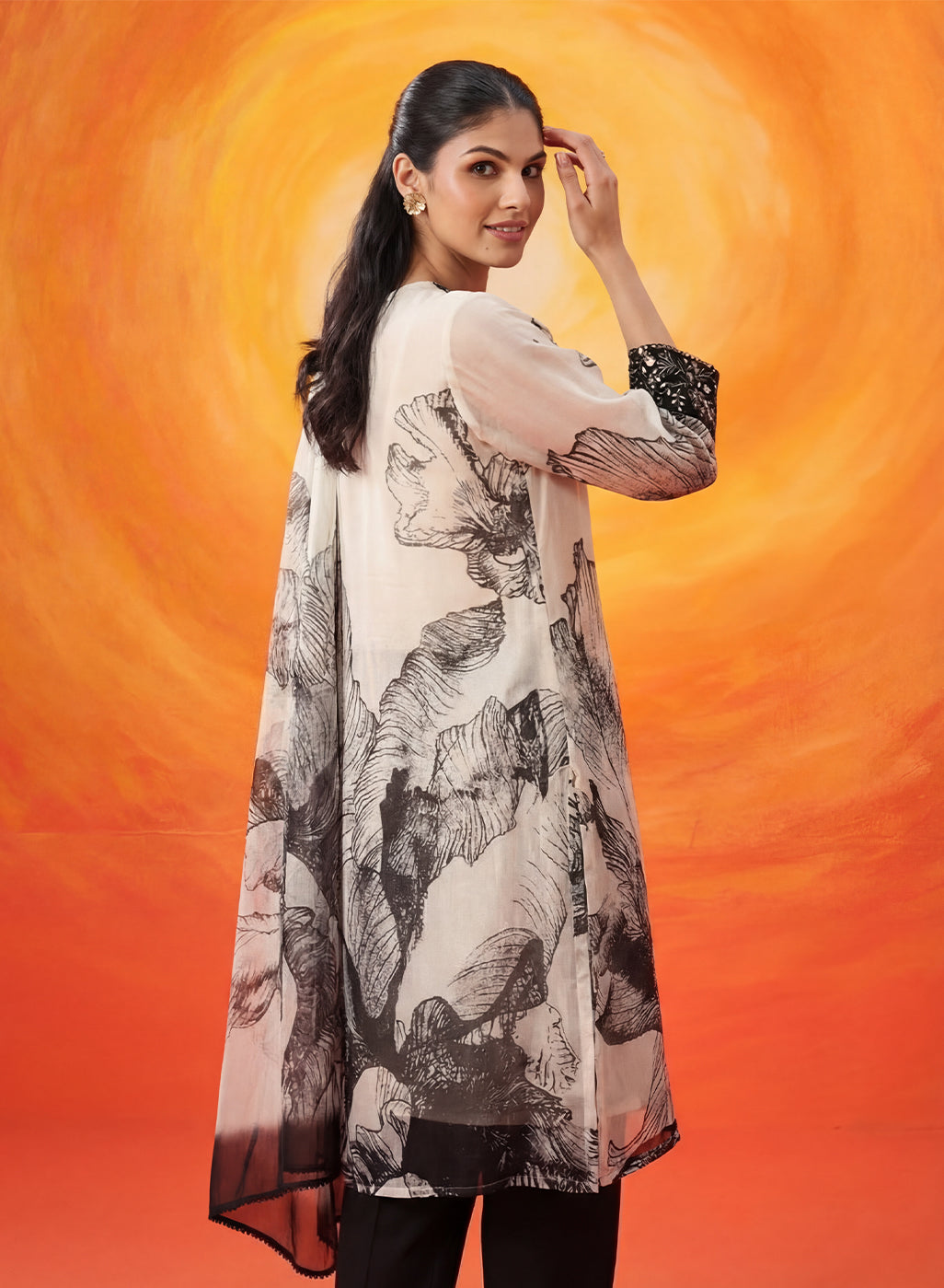 Elaf Black Printed Organza Suit Set with Dupatta