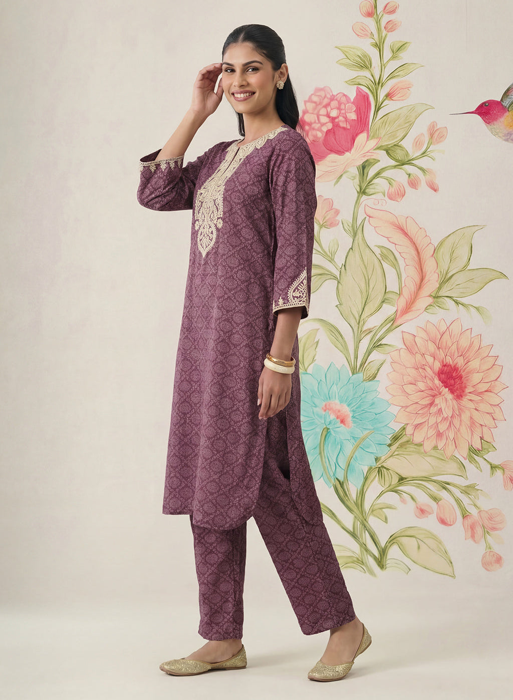Pihu Purple Cotton Blend Printed Kurta set