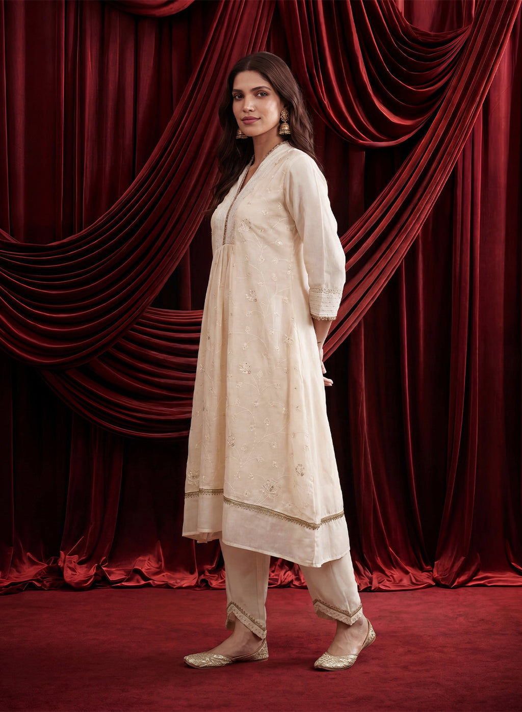 Ivory Embroidered Chanderi Suit Set