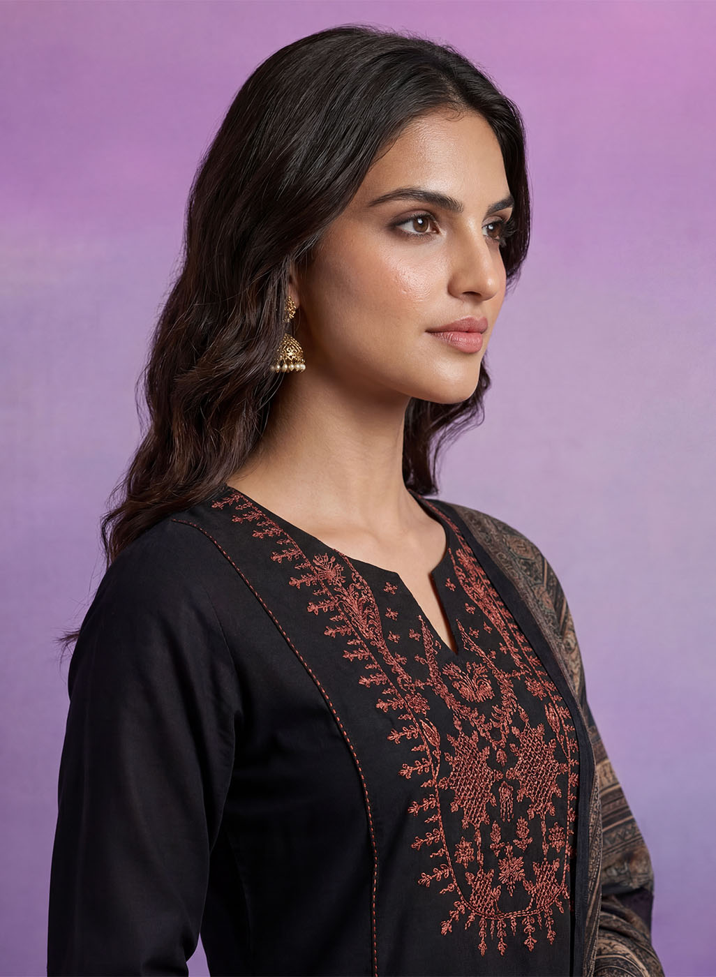 Black Embroidered Suit Set with Dupatta