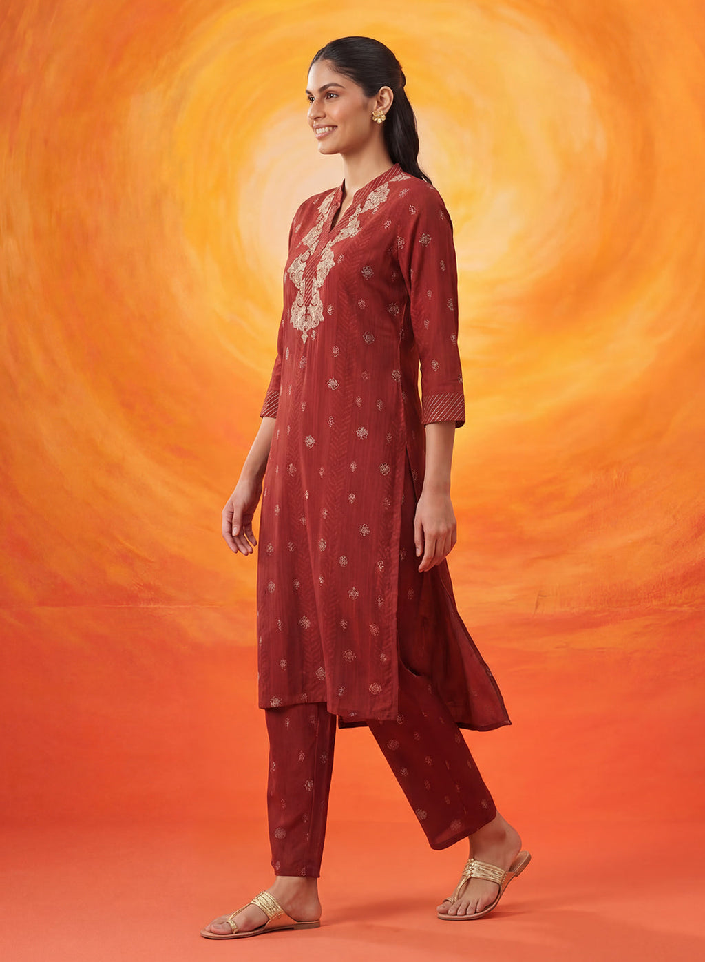Chalka Red Printed Cotton Blend Kurta Set