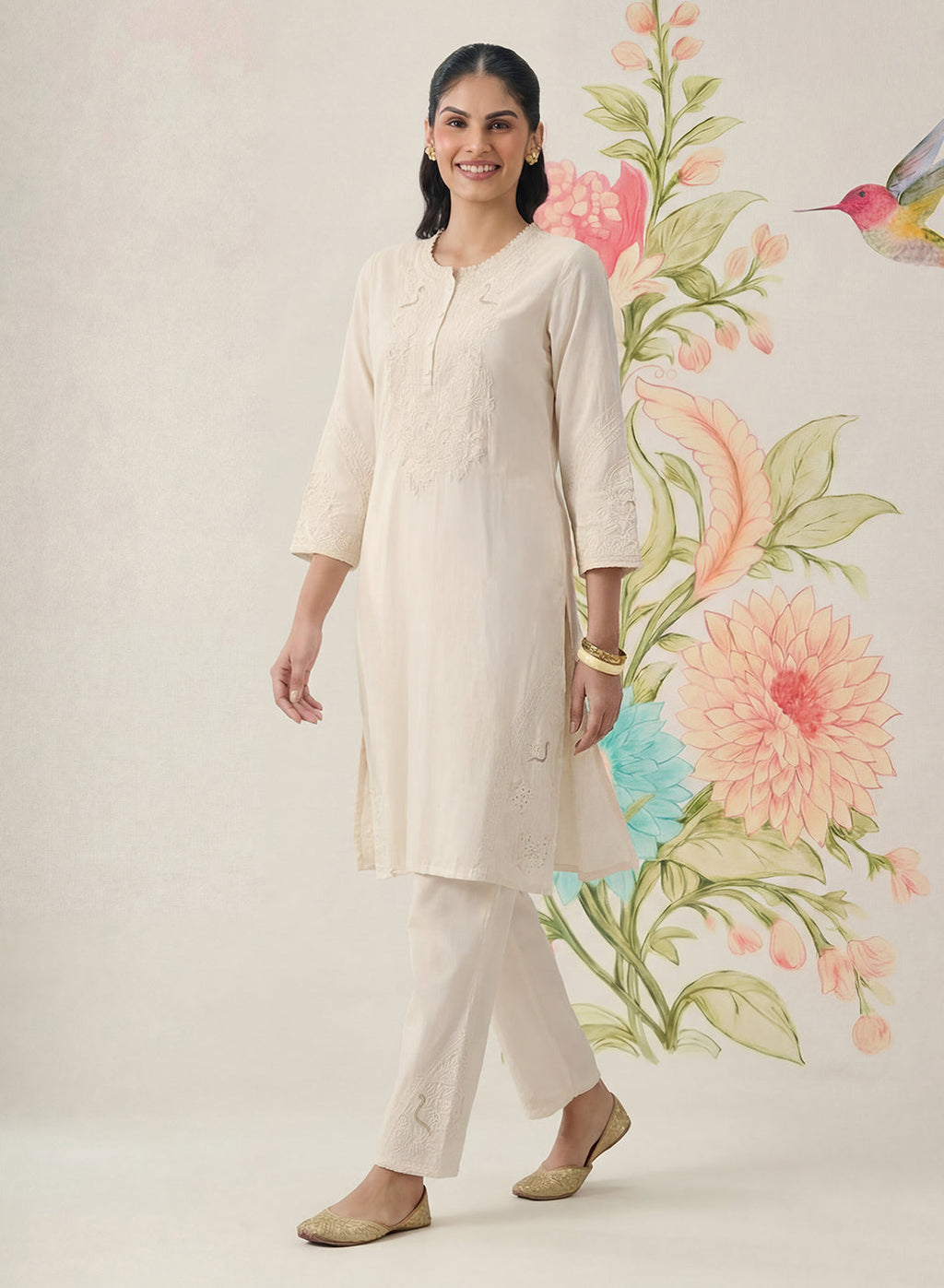 Suroor Ivory Embroidered Chanderi Kurta Set