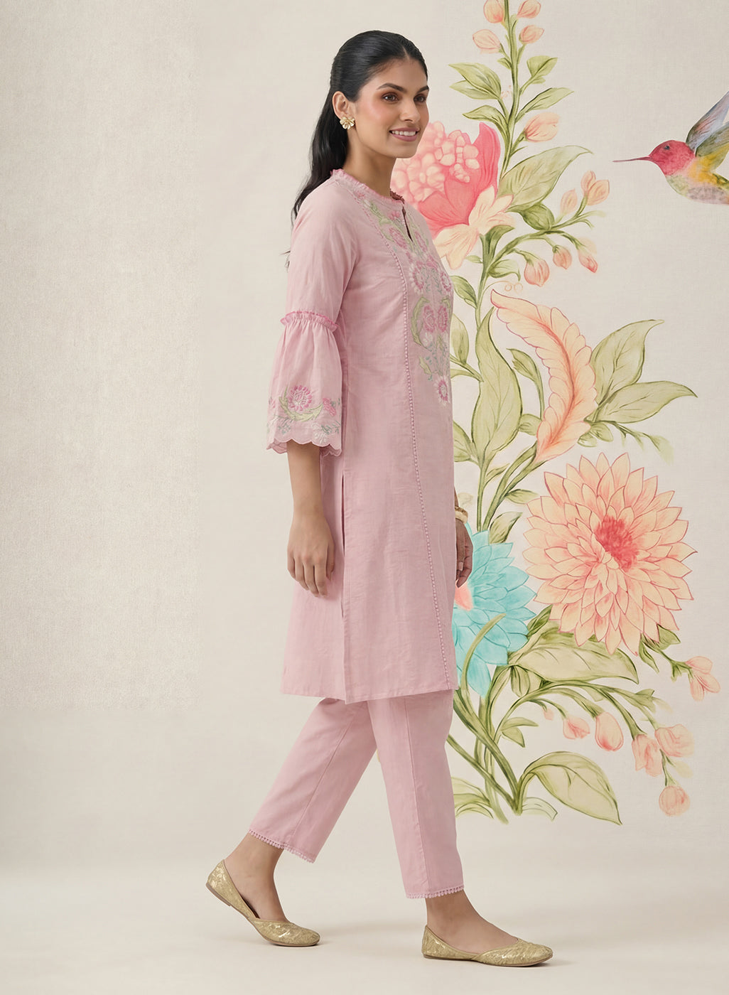 Agasti Baby Pink Embroidered Kurta Set