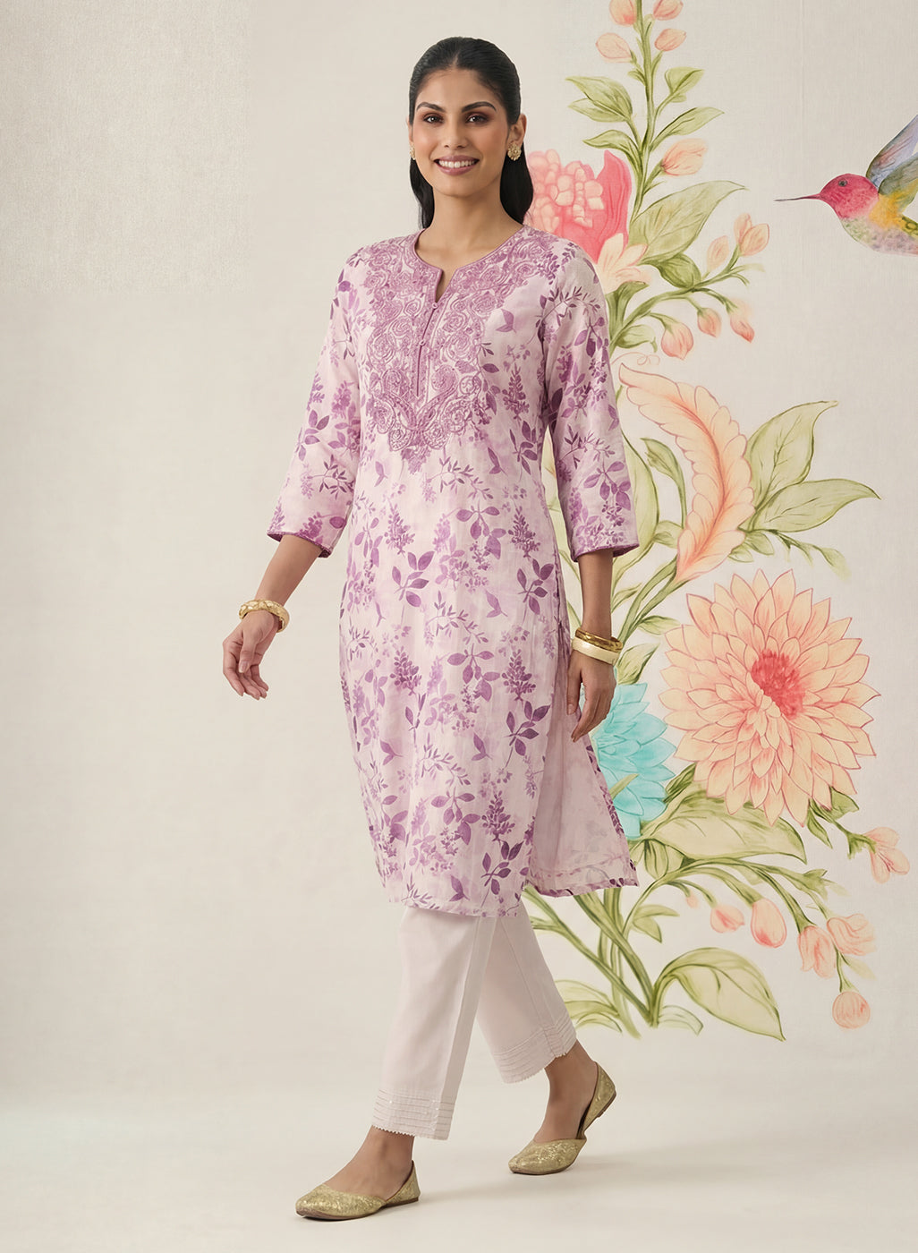 Kavya Fuchsia Printed Chanderi Suit Set with Dupatta