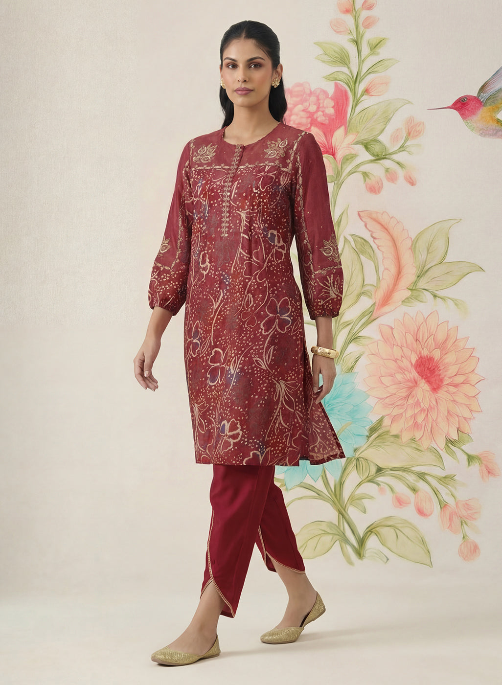 Jhumri Maroon Cotton Blend Printed Co-ord Set