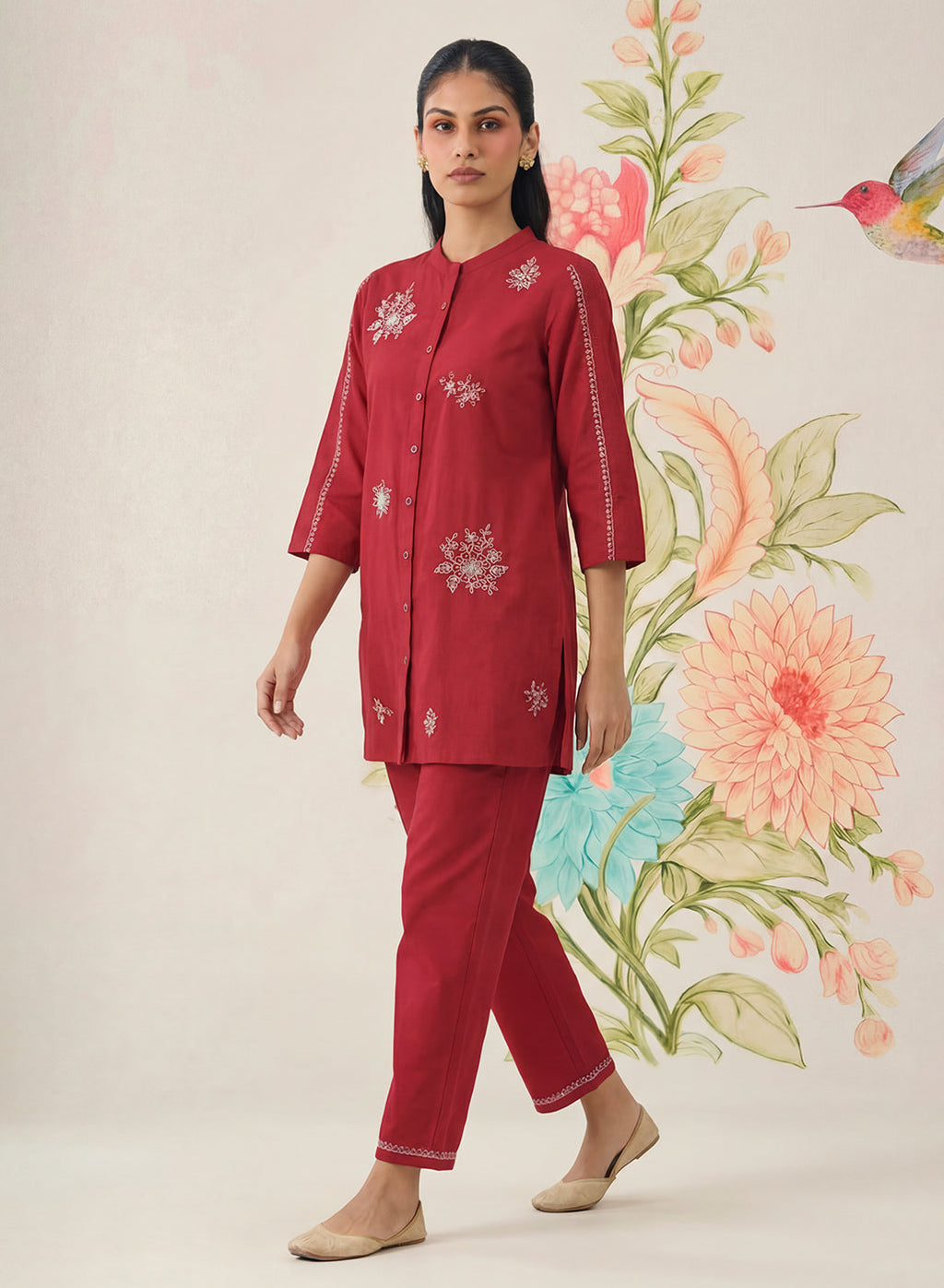 Chavi Red Embroidered Co-ord Set