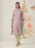 Arpora Lavender Printed Linen Straight Kurta