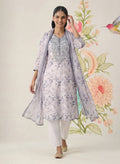 Kavya Grey Printed Chanderi Suit Set with Dupatta