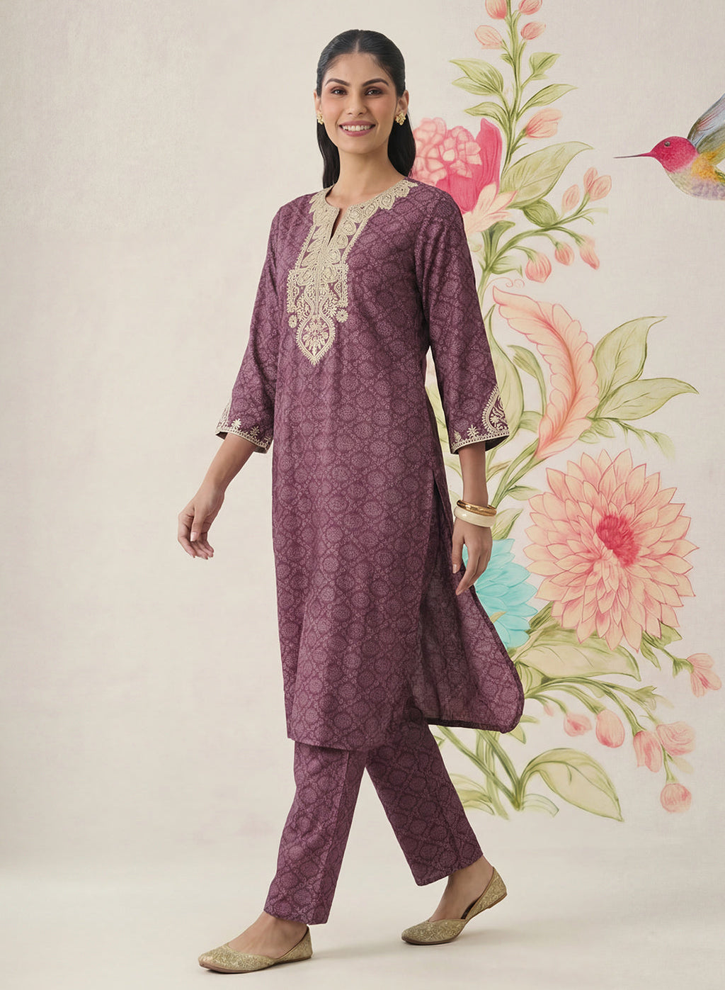 Pihu Purple Cotton Blend Printed Kurta set