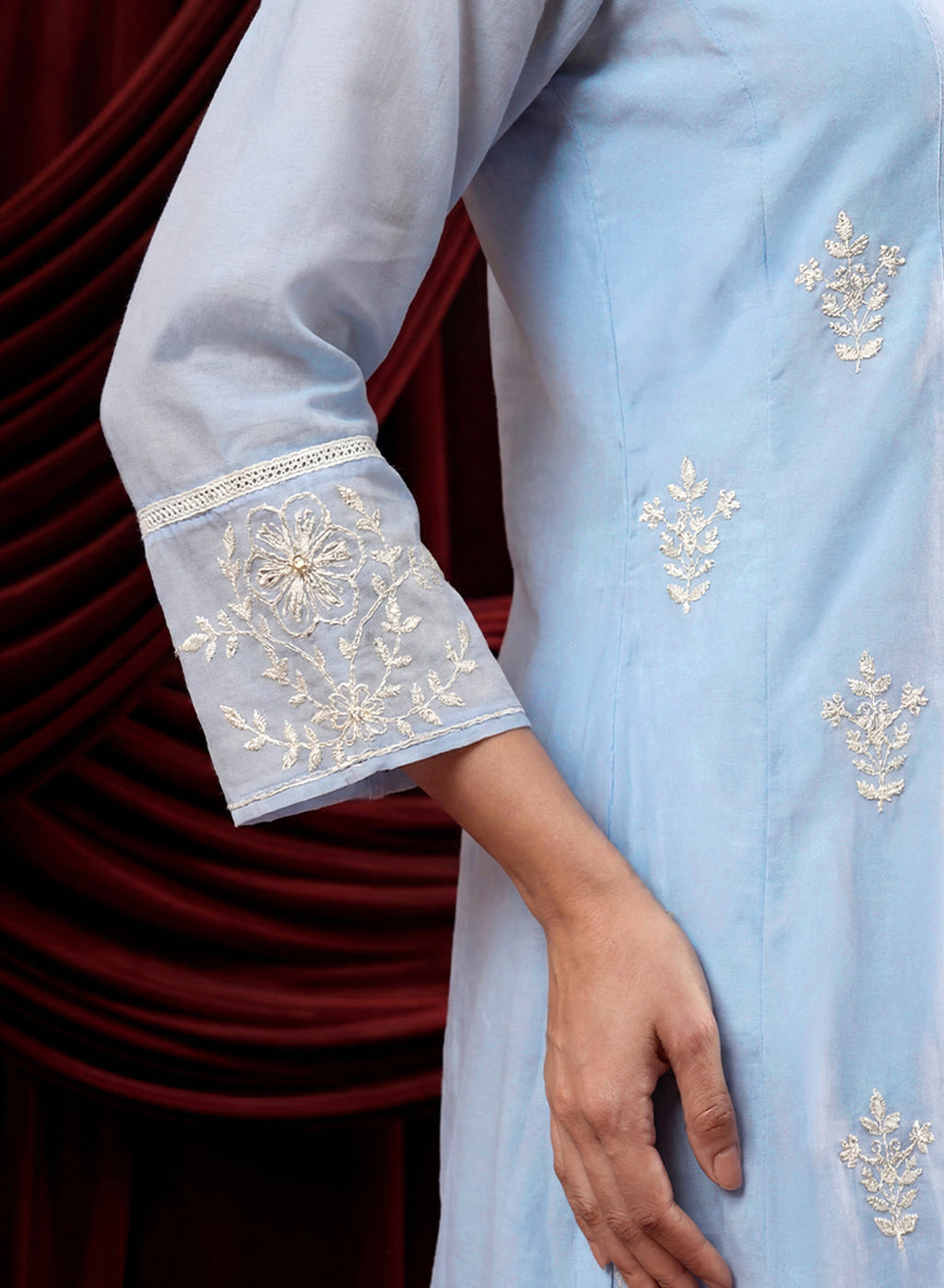Spa Embroidered Chanderi A-Line Suit Set